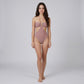 Shimmer Halter Cutout One Piece Swimsuit with Beaded Strap Detail Ruched Bust and High Cut Leg