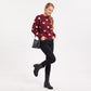 Heart Print Crew Neck Long Sleeve Knit Sweater