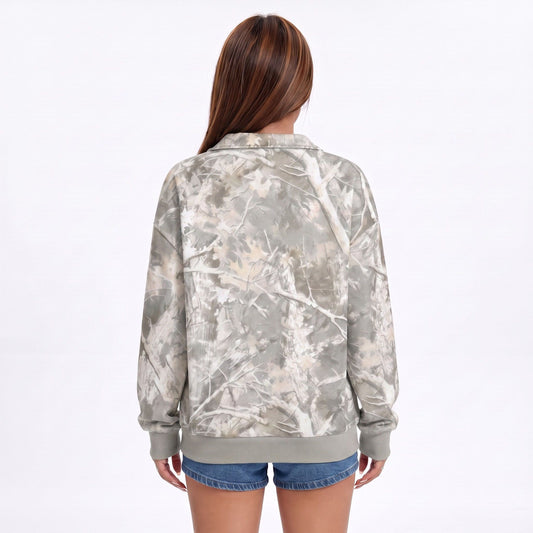 Camo Print Quarter Zip Long Sleeve Pullover Sweatshirt