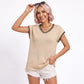 V Neck Sweater Top Contrast Trim Dolman Short Sleeve Knit