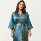 Plus Size Satin Floral Kimono Robe with Self Tie Belt Longline Open Front Lightweight Sleepwear