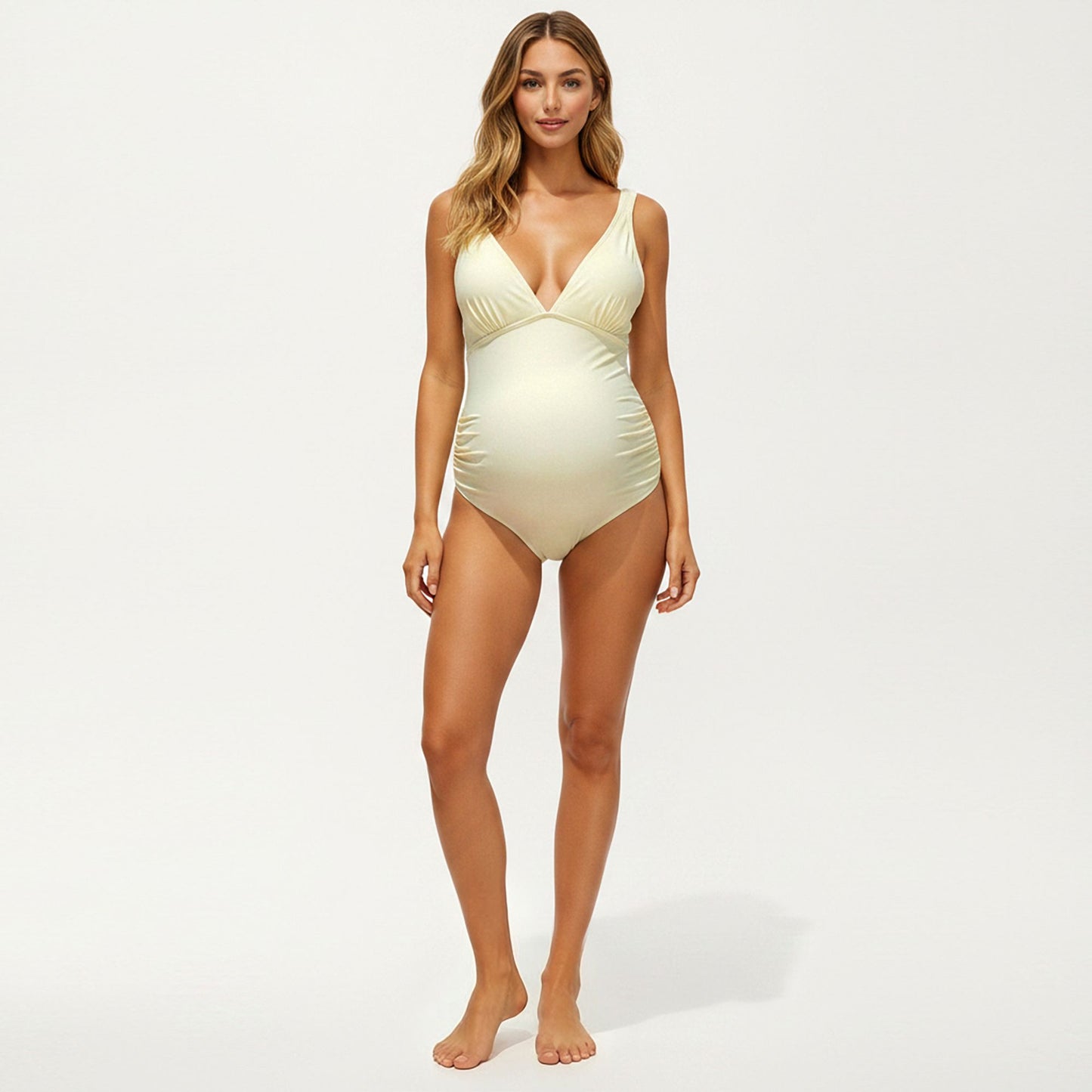 V-Neck Maternity One-Piece Swimsuit with Ruched Sides and Adjustable Straps