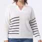 Plus Size Striped Johnny Collar Knit Sweater