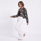 Tropical Leaf Print Cropped Jacket Long Sleeve Open Front Collared Blazer