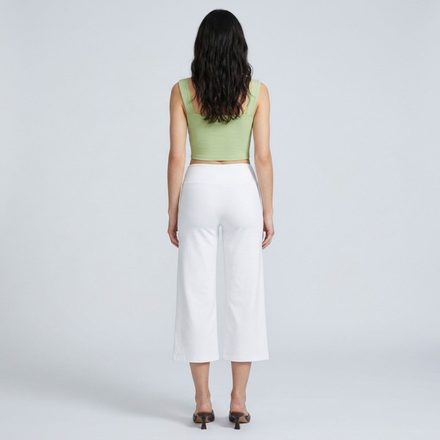 Foldover Waistband Cropped Wide-Leg Trousers