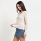 Chevron Pointelle V-Neck Long Sleeve Knit Sweater