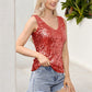 Sleeveless Sequin Tank Top V-Neck Sparkly Party Shirt