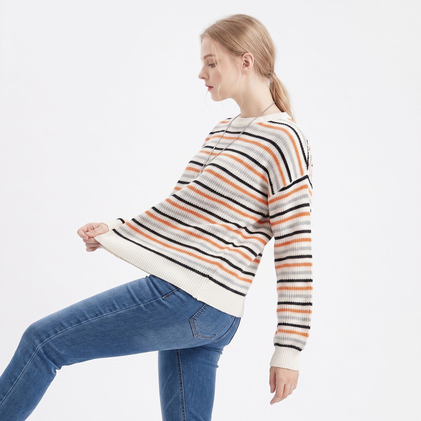 Multicolor Striped Crewneck Long Sleeve Knit Sweater