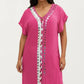 Maxi Swim Cover Up Dress with Crochet Trim V Neck Short Sleeves Relaxed Lightweight Fit