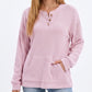 Thermal Waffle Knit Henley Top with Kangaroo Pocket