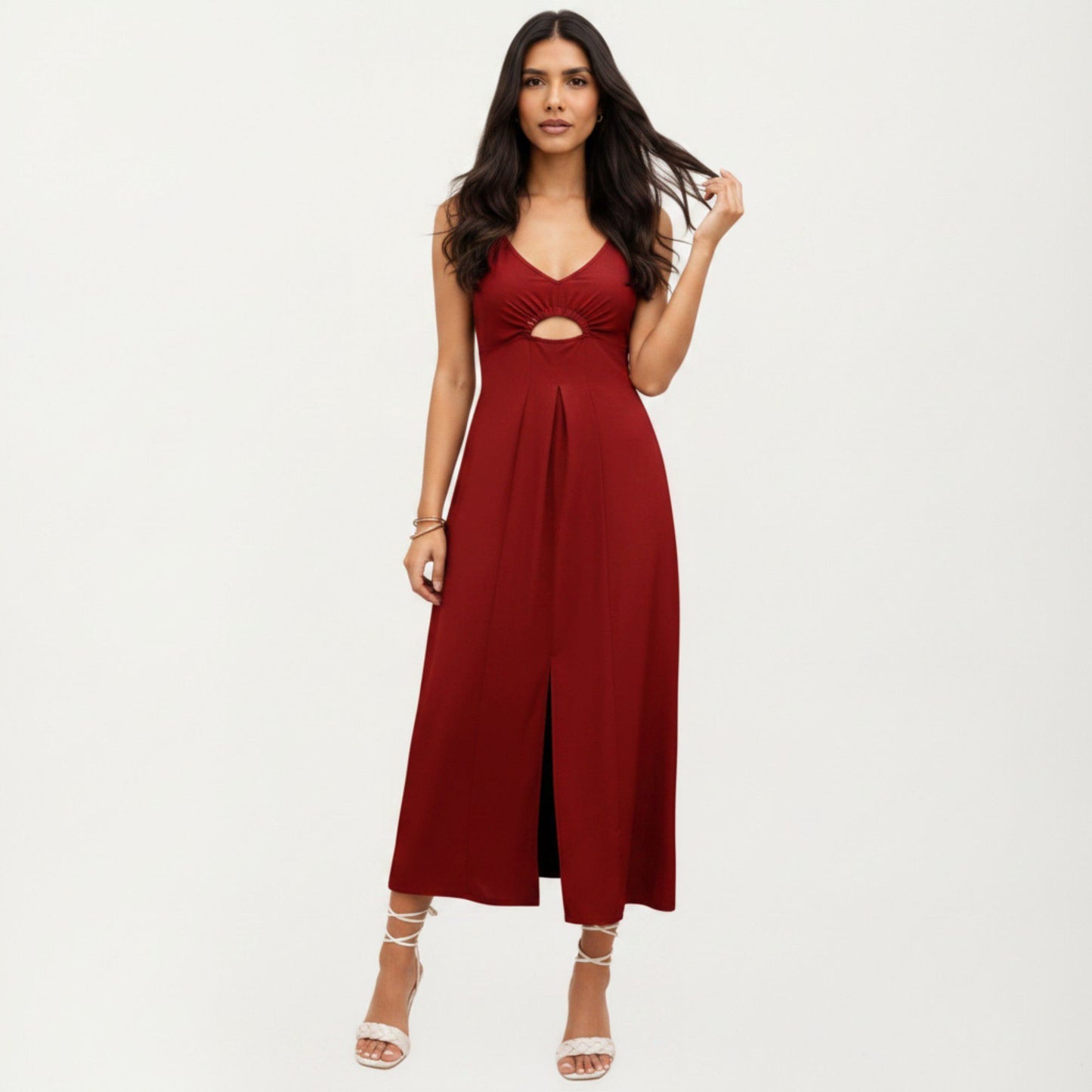 Sleeveless Maxi Dress with Cutout Front and Smocked Back
