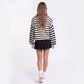 Striped Crewneck Drop-Shoulder Knit Sweater