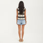 Sleeveless Striped Crochet Knit Vest with Tie Front and Open Stitch Design