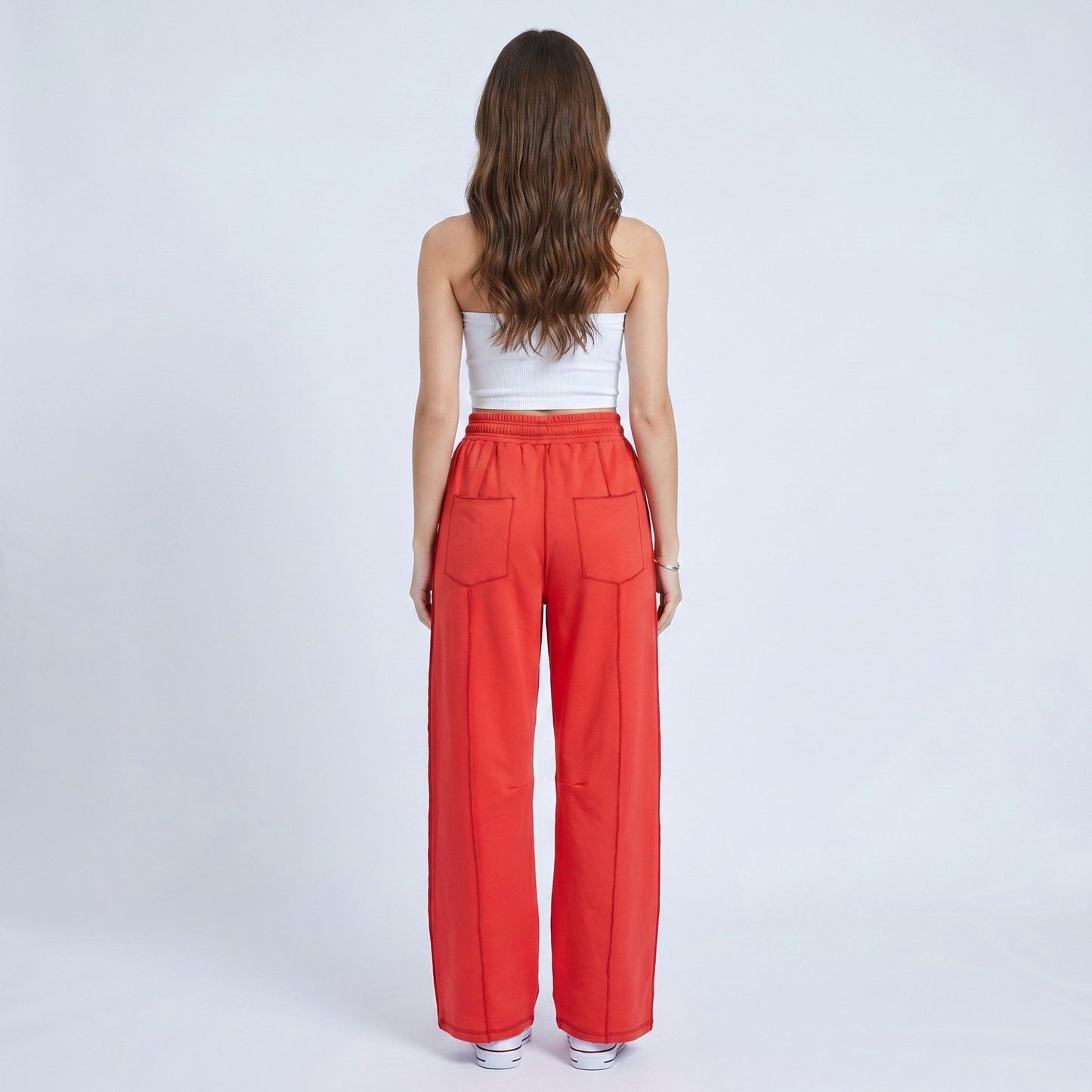 High Rise Drawstring Wide Leg Utility Pants with Patch Pockets