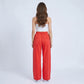 High Rise Drawstring Wide Leg Utility Pants with Patch Pockets