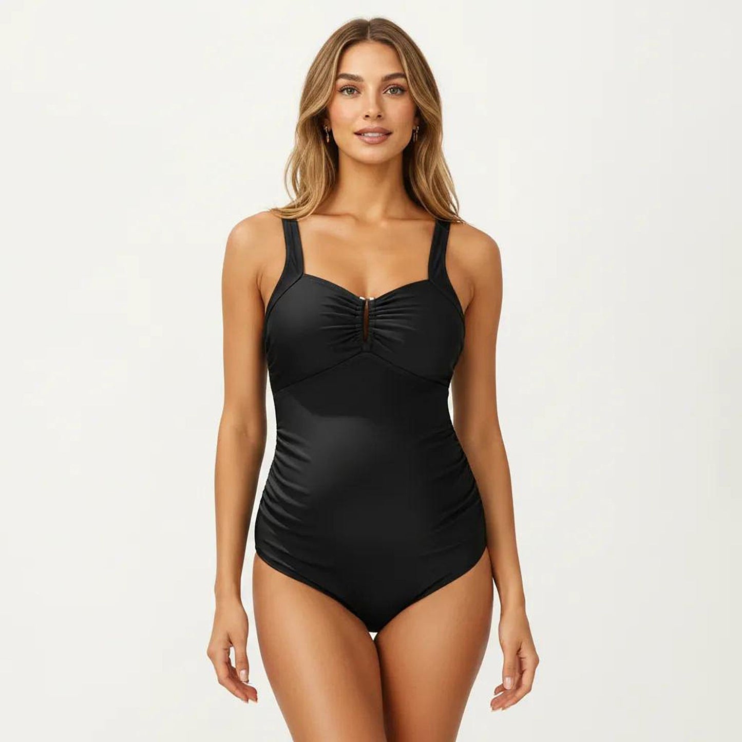 Maternity One-Piece Swimsuit with Ruched Front and Keyhole Detail