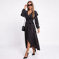 Polka Dot Maxi Dress Ruffle V Neck Long Sleeve Tie Waist Wrap Style Dress