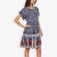 Bohemian Floral Print Short Sleeve Swing Dress Crew Neckline