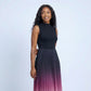Sleeveless High Neck Pleated Ombre A-Line Maxi Dress with Flowy Skirt