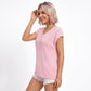 V Neck Sweater Top Contrast Trim Dolman Short Sleeve Knit
