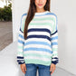 Striped Knit Sweater with Long Sleeves and Relaxed Fit