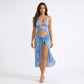 2-Piece Halter Cutout One Piece Swimsuit with Tie Front Wrap Skirt