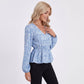 Printed Peplum Blouse V Neck Long Sleeve Casual Top