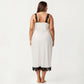 Plus Size Long Satin Chemise Lace Trim Split Hem Nightgown Adjustable Strap Slip Dress