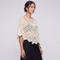 Crochet Openwork Poncho Capelet with Round Neck, Draped Short Sleeves and Scalloped Hem 11.8*39.3In