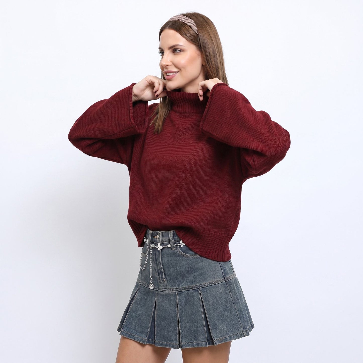 Turtleneck Bell Sleeve Relaxed Fit Knit Sweater