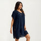 Sheer Crochet Trim Cover Up Dress with Tassel Detail Relaxed Fit and Short Sleeves