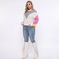 Plus Size White Multicolor Geometric Colorblock Sweater