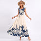 Border Print Maxi Dress Square Neck Sleeveless A Line Dress