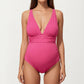 Maternity Ribbed One-Piece Swimsuit with Plunging Neckline and Ruched Waist