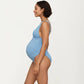 Maternity Ribbed One-Piece Swimsuit with Plunge Neckline and Side Gathering