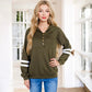 Button-Front Hoodie with Stripe Sleeve Detail Relaxed Fit