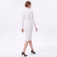 Long Sleeve Stand Collar Sheath Dress with Asymmetric Button Detail