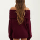 Off-Shoulder Ribbed Knit Sweater Top with Foldover Neckline and Soft Relaxed Fit for a Chic Textured Look
