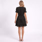 Swiss Dot V-Neck Lace Trim Tiered Ruffle Mini Dress