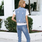 Sleeveless Distressed Denim Jean Jacket Vest