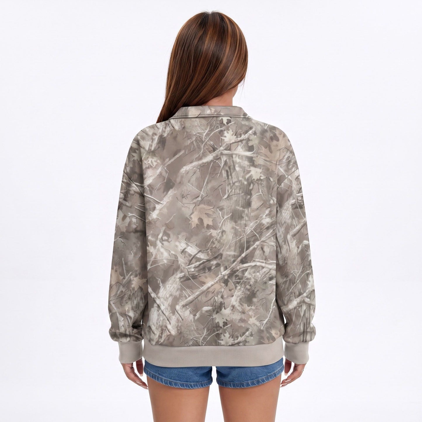 Camo Print Quarter Zip Long Sleeve Pullover Sweatshirt