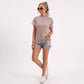 Ribbed Short Sleeve Top Contrast Trim Crew Neck Casual Tee