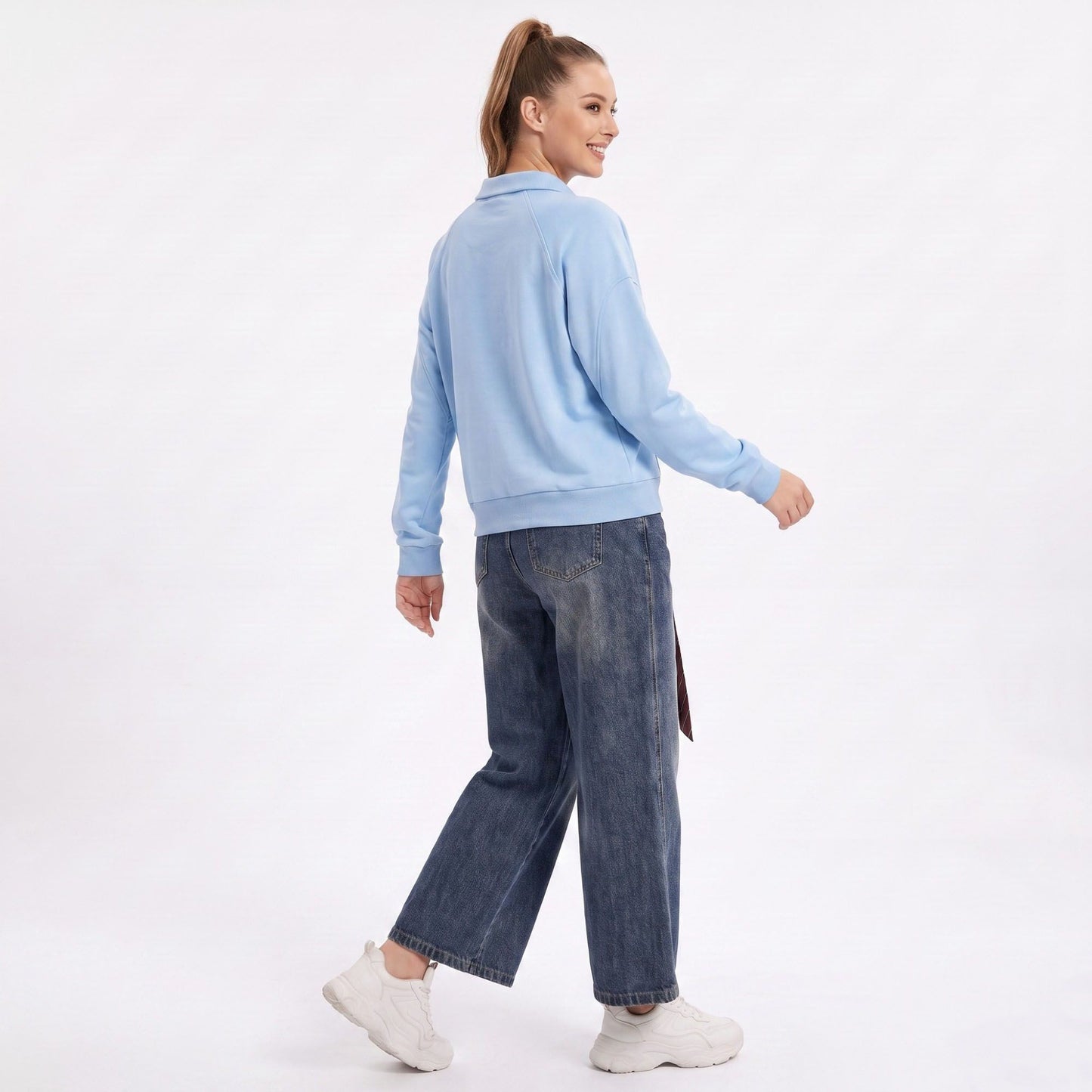 Long Sleeve Polo Sweatshirt with Snap Button Placket