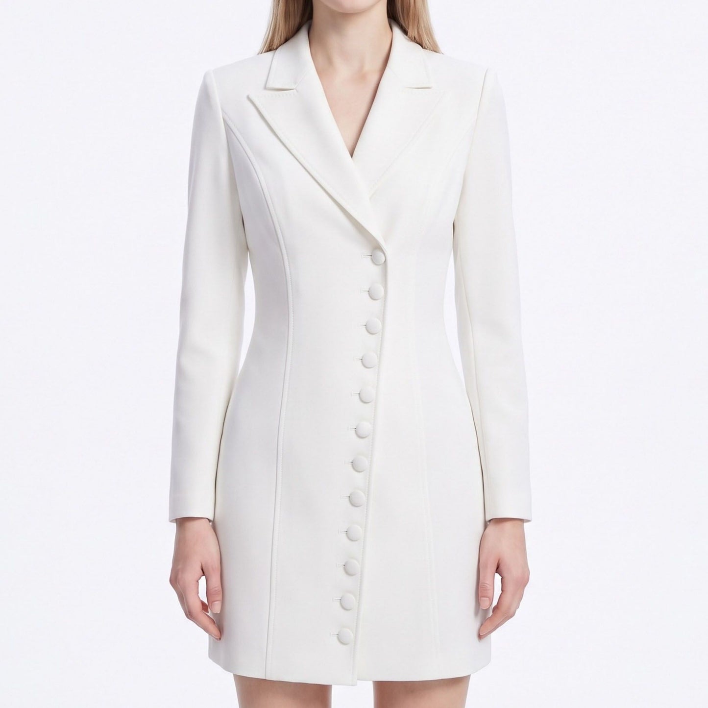Long Sleeve Button Front Blazer Dress with Notched Collar
