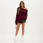 Off-Shoulder Ribbed Knit Sweater Top with Foldover Neckline and Soft Relaxed Fit for a Chic Textured Look