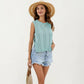 Sleeveless Cable Knit Top with Crew Neck and Ribbed Hem