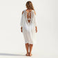 Crochet V Neck Swim Cover Up Dress with Cold Shoulder Sleeves and Relaxed Fit