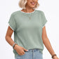 Short Sleeve Sweater Top Scallop Trim Crew Neck Knit Blouse