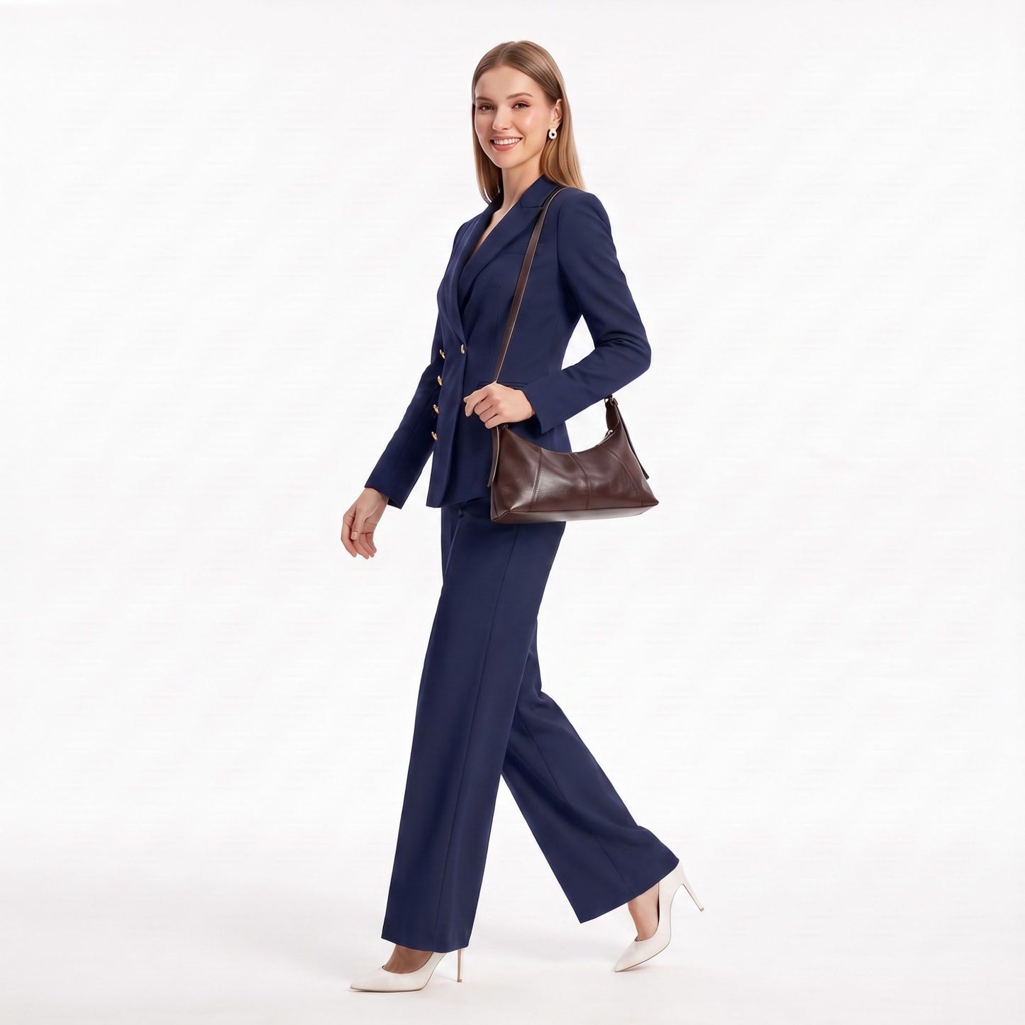 Double Breasted Blazer and Straight Leg Pants Two Piece Suit Set