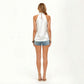 Satin Halter Top with Faux Pearl Neckline and Smooth Draped Finish